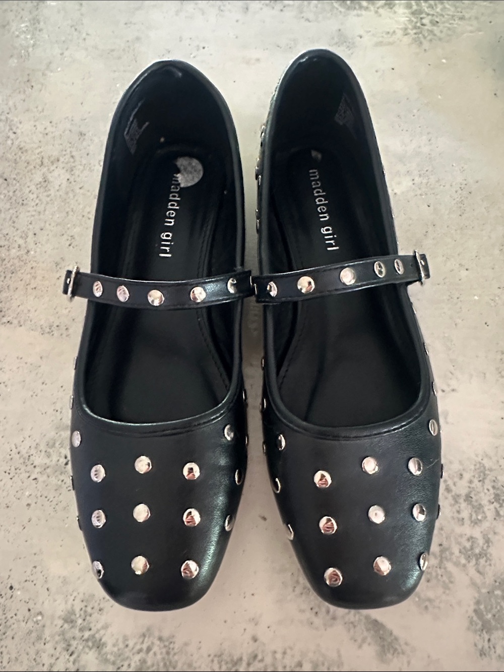 Madden Girl Black Studded Mary Jane Flats with Ankle Strap